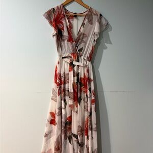 Floral V-Neck Maxi Dress - Red and White